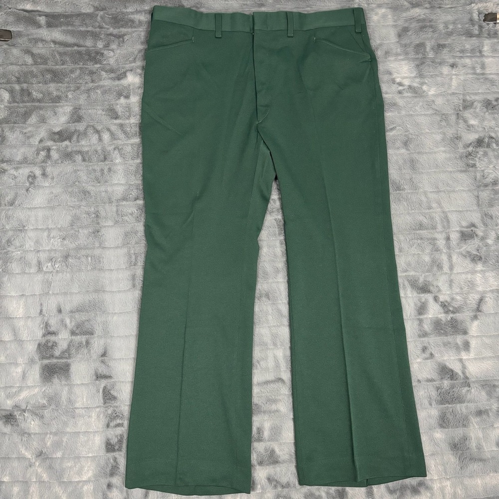 Vintage Haggar Slacks Mens Green Flat Front Flare Leg Trousers Made in USA 40x29